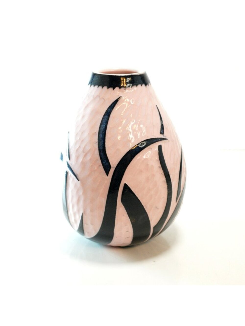 Signed Studio Art Pottery Vase Pink Blue Botanical Seaweed Motif Ceramic 5"